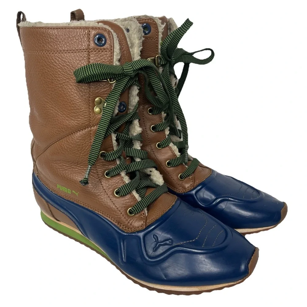 Vintage Puma Women's Size 9 Duck Boots Tan Navy Almond Toe Outdoor Travel Hiking